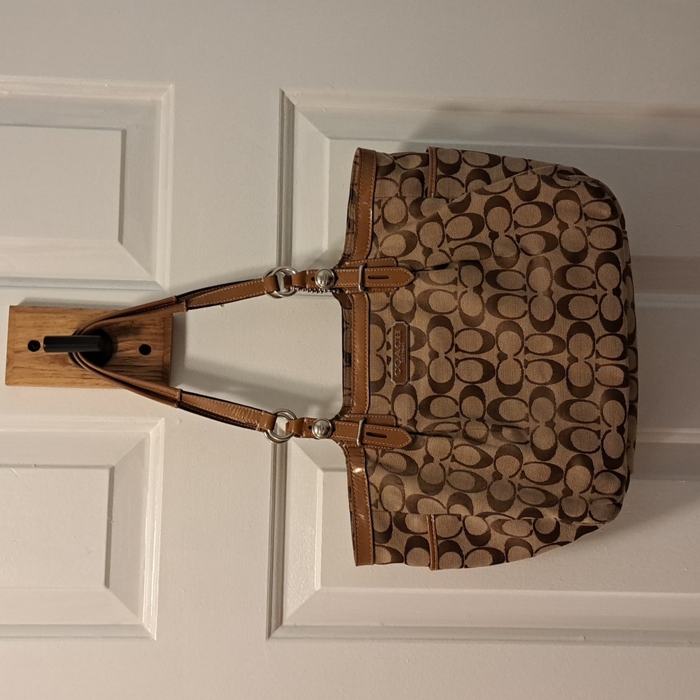 Coach Brown-Tan Signature Canvas Satchel